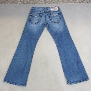 True Religion Jeans Mens 32 Billy Super T Seat 34 Flaps Boot Cut Medium Wash
